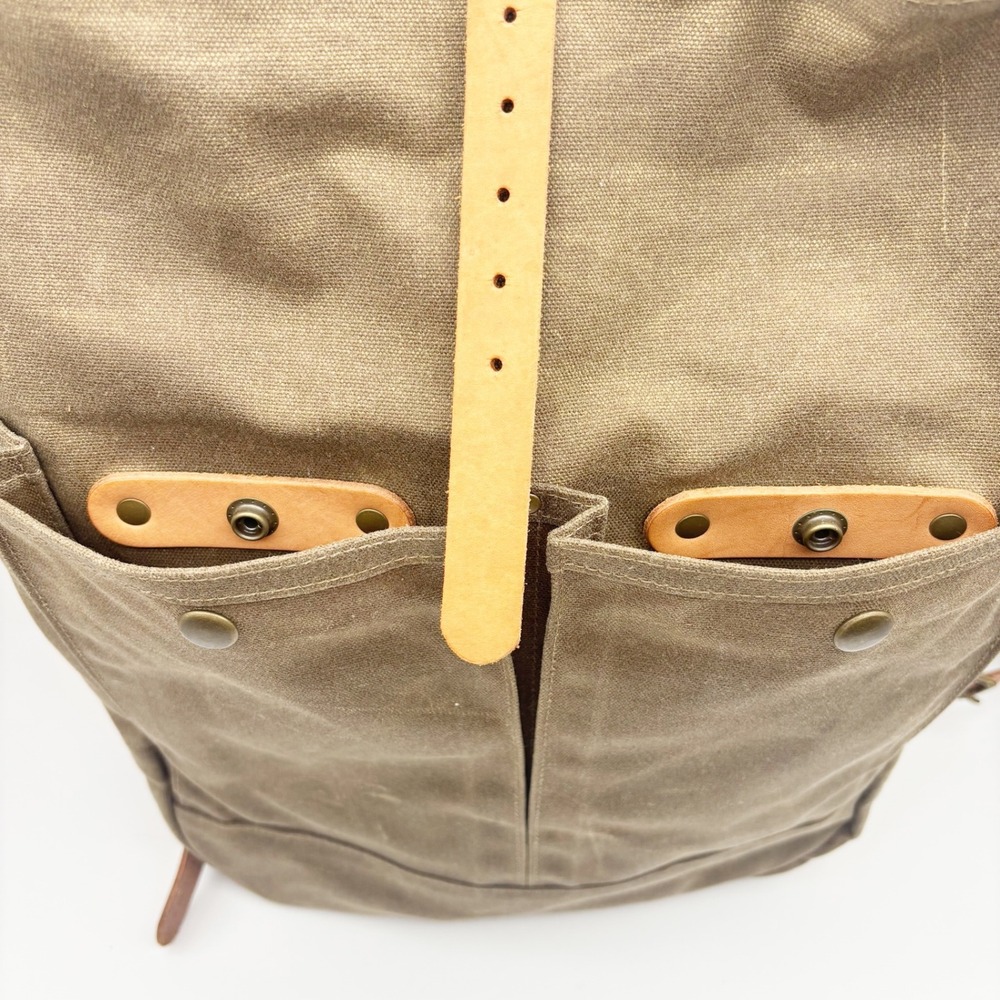 Winter Session Waxed Canvas Roll Top Backpack in Walnut Waxed + Tan Leather - Picture 6 of 16